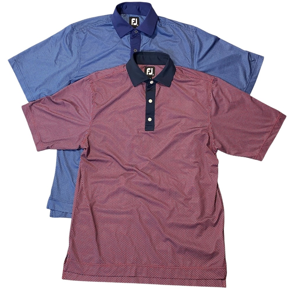 FootJoy Mens ProDry Golf Polo Shirts 2 Pack Blue Red Geometric Print Size Small